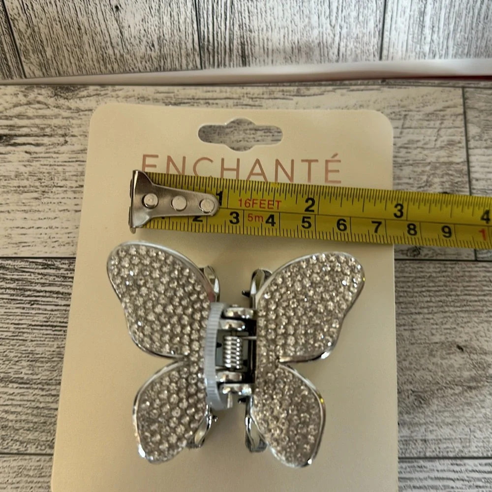 🌵 3/$15 Butterfly silver rhinestone hair clip claw ( see description)